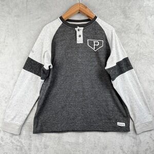 Stitches Pittsburgh Pirates Henley Shirt Mens‎ XL Gray Vintage Logo MLB Sports